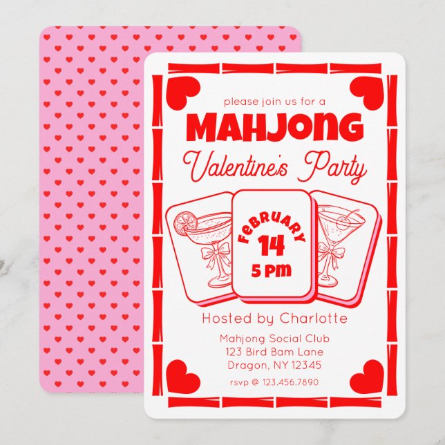 Mahjong Valentine's Party Invitation (Front/Back)