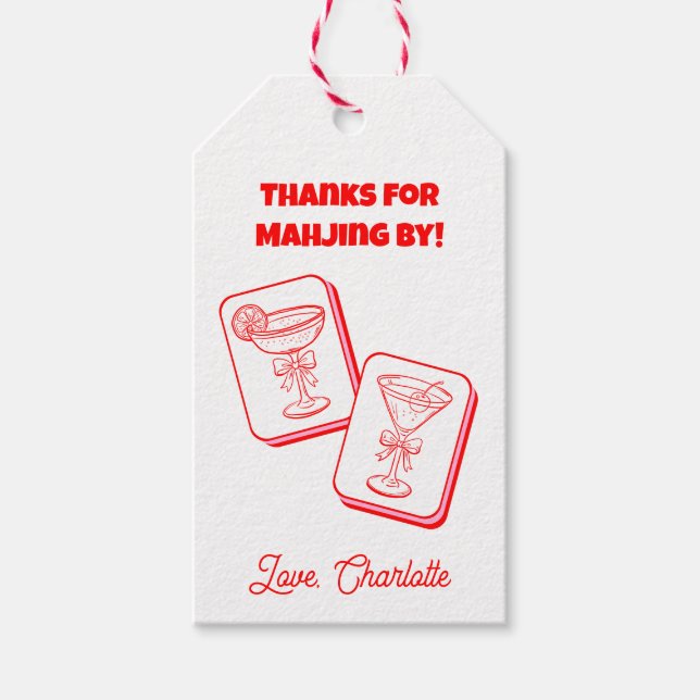 Mahjong Valentine's Party Invitation Gift Tags (Front)