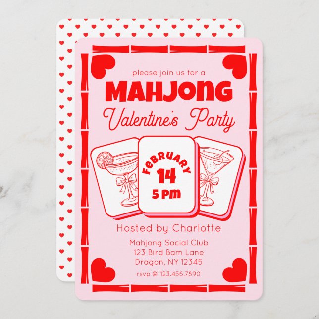 Mahjong Valentine's Pink Party Invitation (Front/Back)