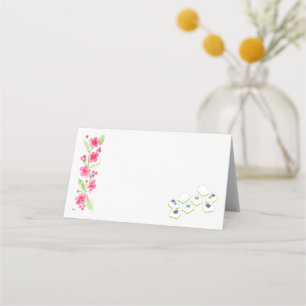 Mahjong Watercolor Flower Blossoms Place Card