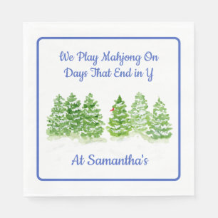 MAHJONG Watercolor Winter Trees Blue PERSONALIZE Napkin