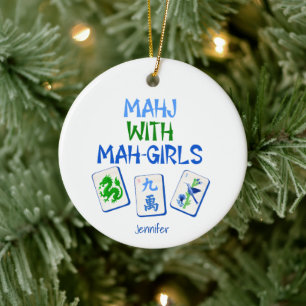 Mahjong With Mah Girls Custom Ceramic Ornament