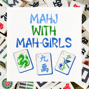 Mahjong With Mah Girls Watercolor Tiles  Napkin