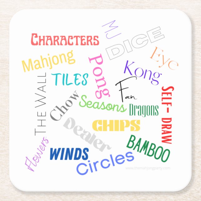 Mahjong Words Paper Coaster (Front)