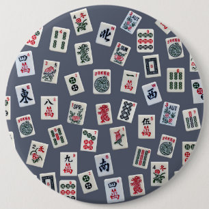 MahJongg tiles design on dark blue 6 Inch Round Button