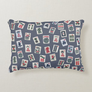 MahJongg tiles design on dark blue Accent Pillow