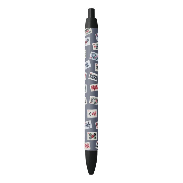 MahJongg tiles design on dark blue Black Ink Pen (Front Vertical)