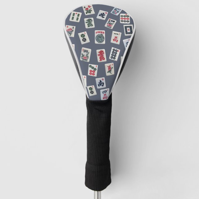 MahJongg tiles design on dark blue Golf Head Cover (Front)