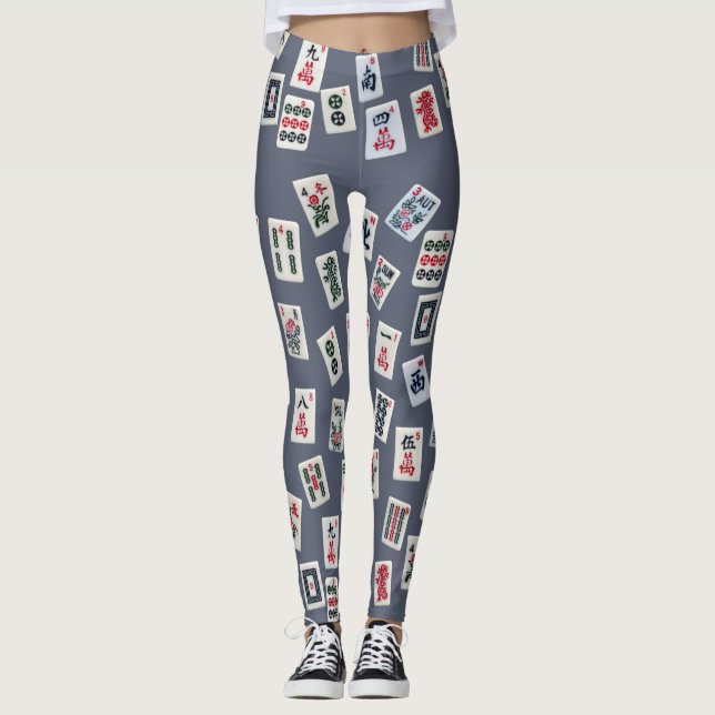 MahJongg tiles design on dark blue Leggings (Front)