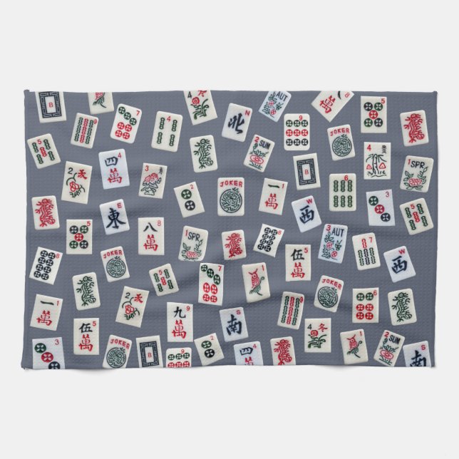 MahJongg tiles design on dark grey Kitchen Towel (Horizontal)
