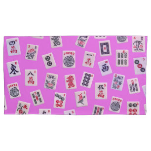 MahJongg tiles on pink background Pillowcase