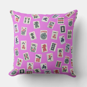 MahJongg tiles on pink background Throw Pillow