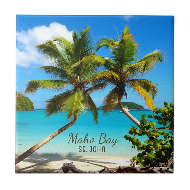 Maho Bay Beach St. John Ceramic Tile Art (Front)