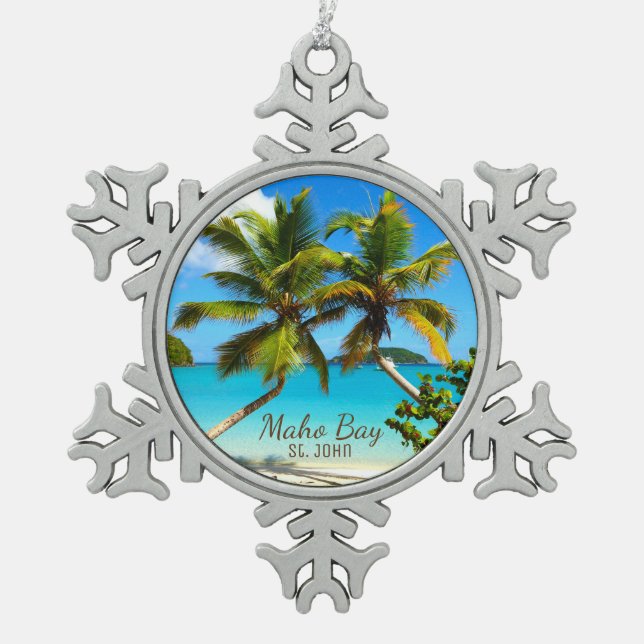 Maho Bay Beach St. John Pewter Snowflake Ornement (Devant)