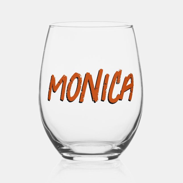 Mahogany 3D Funny Modern Name  Stemless Wine Glass (Front)
