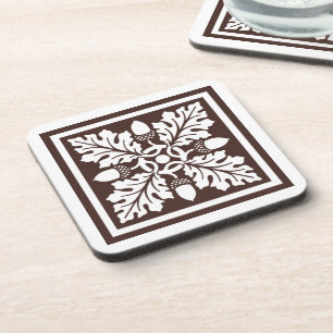 Mahogany Acorn and Leaf Tile Design Coaster