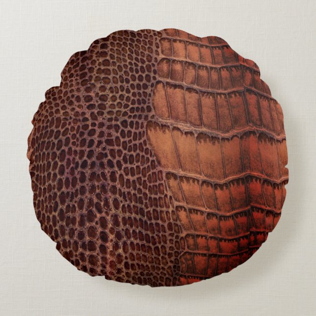 Mahogany Alligator Classic Reptile Leather (Faux) Round Pillow (Front)