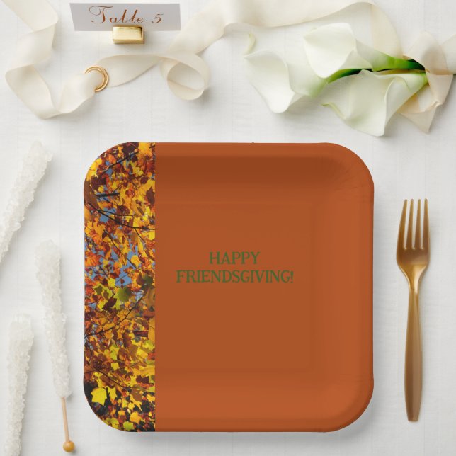 Mahogany Leaves Thanksgiving Friendsgiving Paper Plate (Wedding)