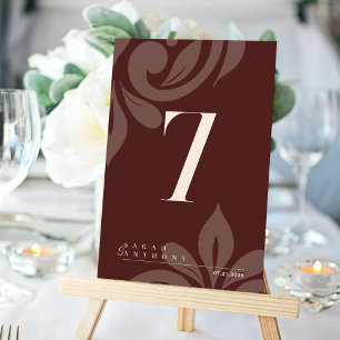 Mahogany Red Elegant Damask Table Number Card