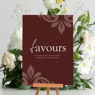 Mahogany Red Minimal Damask Script Favour Sign