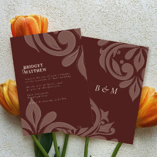 Mahogany Red Tasteful Classic Damask Wedding Invitation