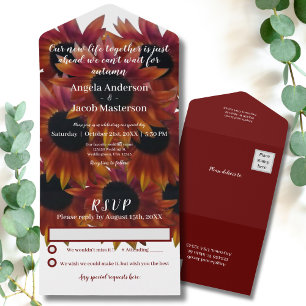 Mahogany Sunflower Autumn Wedding All In One Invitation
