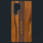 Mahogany wood and brown teather texture monogram samsung galaxy case<br><div class="desc">Simple,  elegant,  masculine design made with mahogany wood and brown leather texture. Custom name.</div>