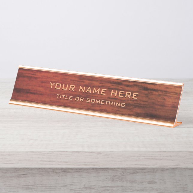 Mahogany Wood Print Desk Name Plate (Front)