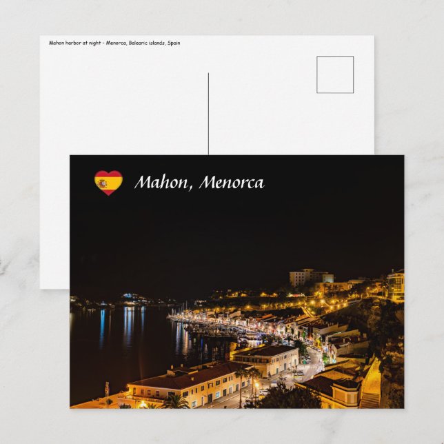 Mahon harbour at night - Menorca, Spain Postcard (Front/Back)