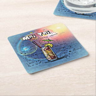 Mai Tai Cocktail (#4 of 12 Drink Recipe Sets) Square Paper Coaster