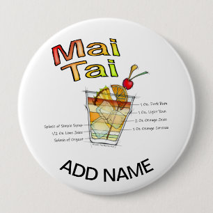MAI TAI COCKTAIL RECIPE ART 4 INCH ROUND BUTTON