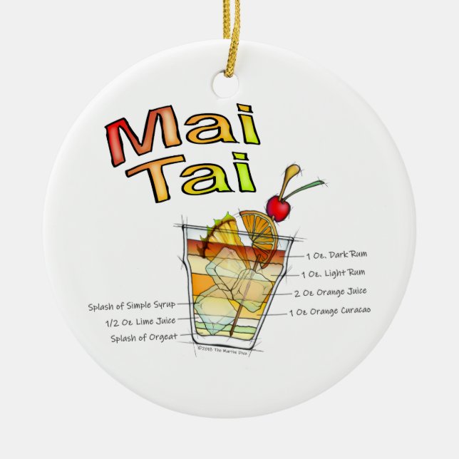 MAI TAI COCKTAIL RECIPE ART CERAMIC ORNAMENT (Front)