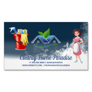 Maid Cleaning House and Cleaning Supplies Magnetic Business Card