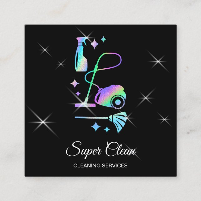 Maid Cleaning House Cleaning Services HOLOGRAPH Bu Square Business Card (Front)