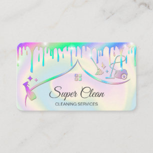 Maid Cleaning House Holographic Sparkling Business Card