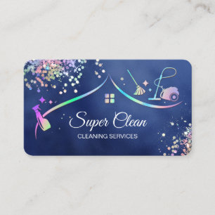 Maid Cleaning House Holographic Sparkling Business Card