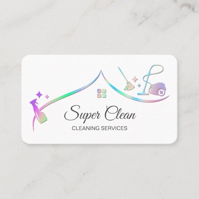 Maid Cleaning House Holographic Sparkling Business Card (Front)