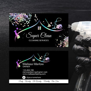 Maid Cleaning House Holographic Sparkling Business Card