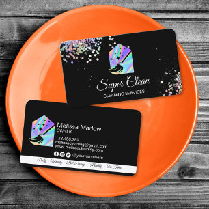 Maid Cleaning House Holographic Sparkling Business Card