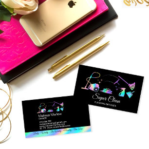 Maid Cleaning House Holographic Sparkling Business Card