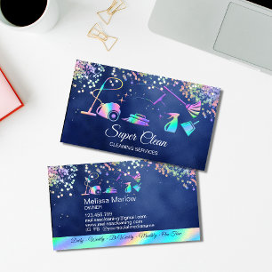 Maid Cleaning House Holographic Sparkling Business Card
