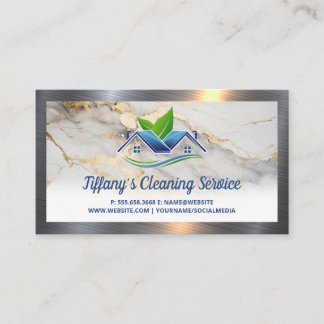 Maid Cleaning House Logo | Metallic Border Business Card