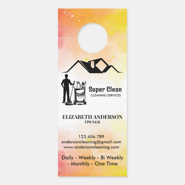 Maid Cleaning House Professional Cleaning Services Door Hanger (Front)