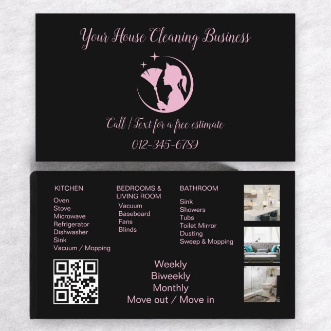 Maid Cleaning House QR Code Sparkling Business Card (Creator Uploaded)