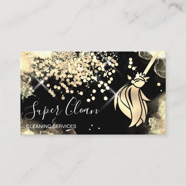 Maid Cleaning House Sparkling gold Business Card (Front)