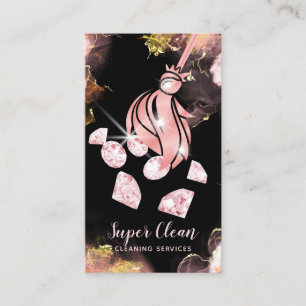 Maid Cleaning House Sparkling Gold Diamonds Busine Business Card