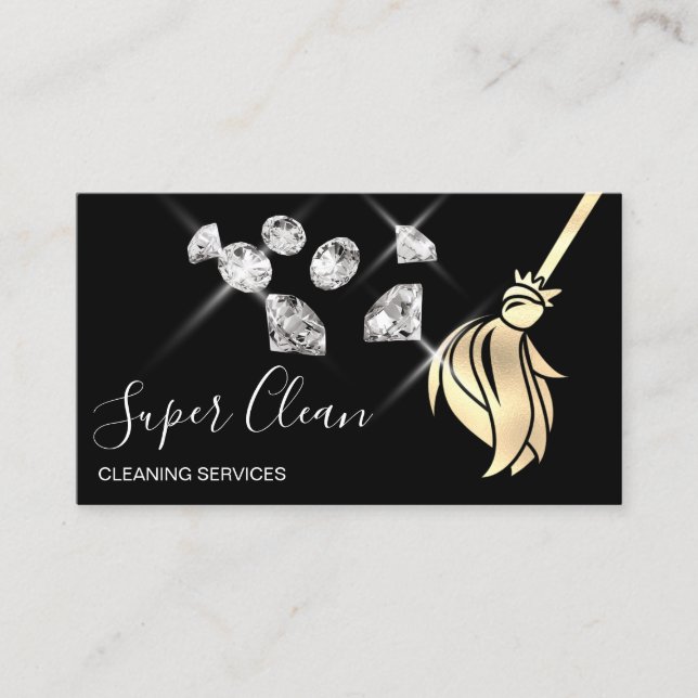 Maid Cleaning House Sparkling gold diamonds Business Card (Front)