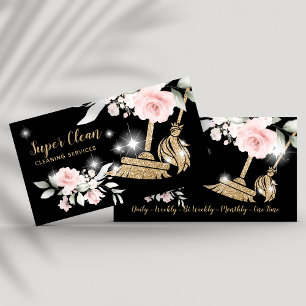 Maid Cleaning House Sparkling Gold Floral Business Card