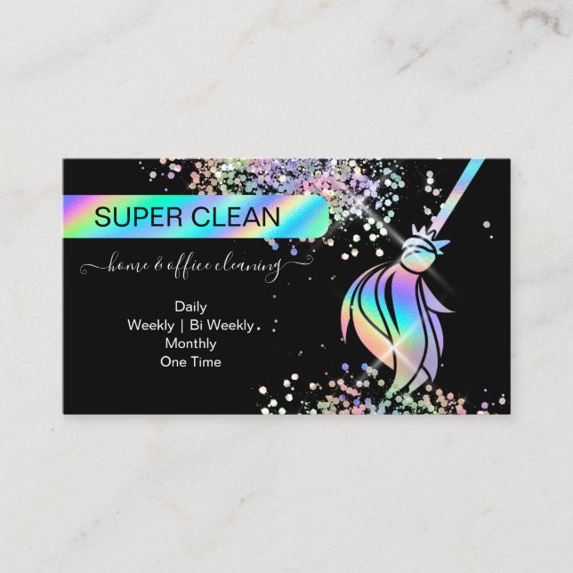 Maid Cleaning House Sparkling Holograph Business C Business Card (Front)