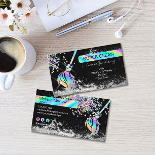 Maid Cleaning House Sparkling Holograph Business C Card